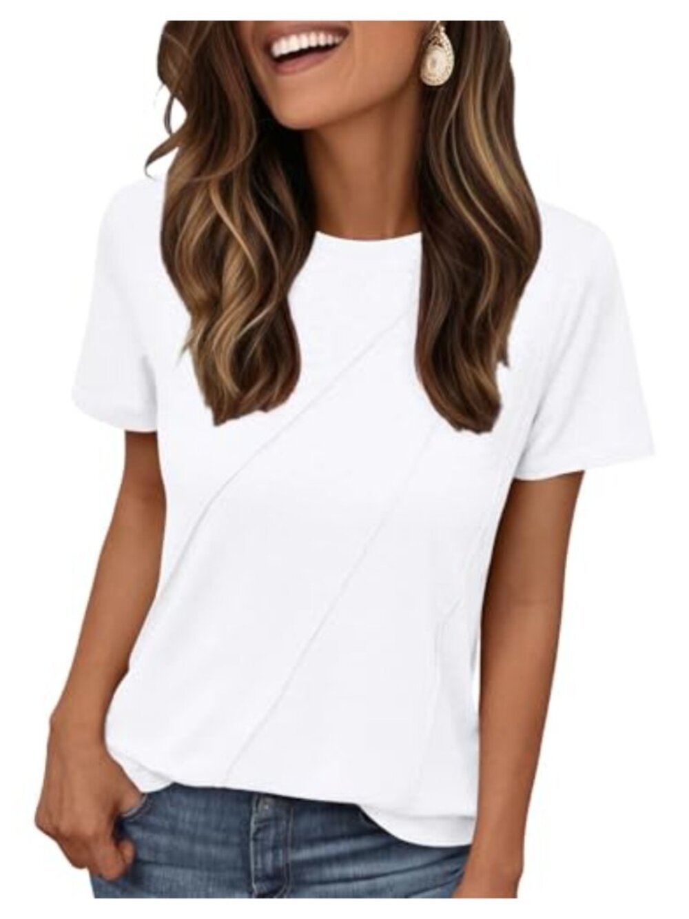 Women's Summer Short Sleeve Pleated T-Shirt Casual Crewneck Blouse